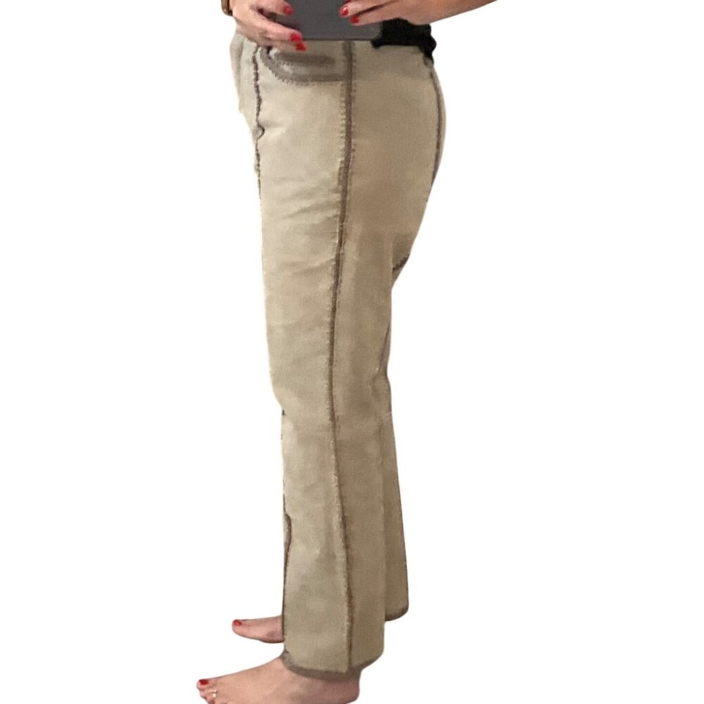 Vintage Suede Brown  Leather Pants 12  Braided Trim western festival boho lined